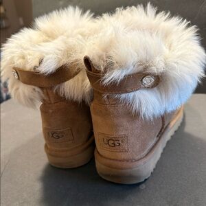UGG Chestnut Short Sheepskin Boots w/ Rhinestone Strap